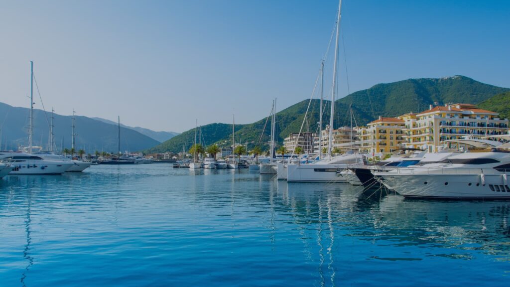 Scenic marina with yachts.