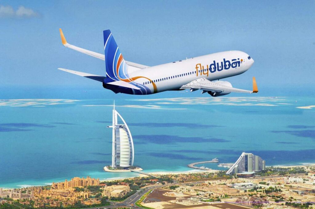 Image of a aero plane flying- Fly Dubai