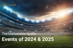 The image shows a stadium filled with lights with the text - The Unmissable sports events of 2024 & 2025